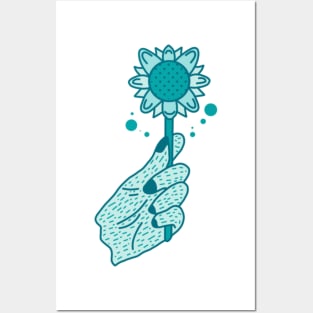 Hands Holding Blue Flowers Posters and Art